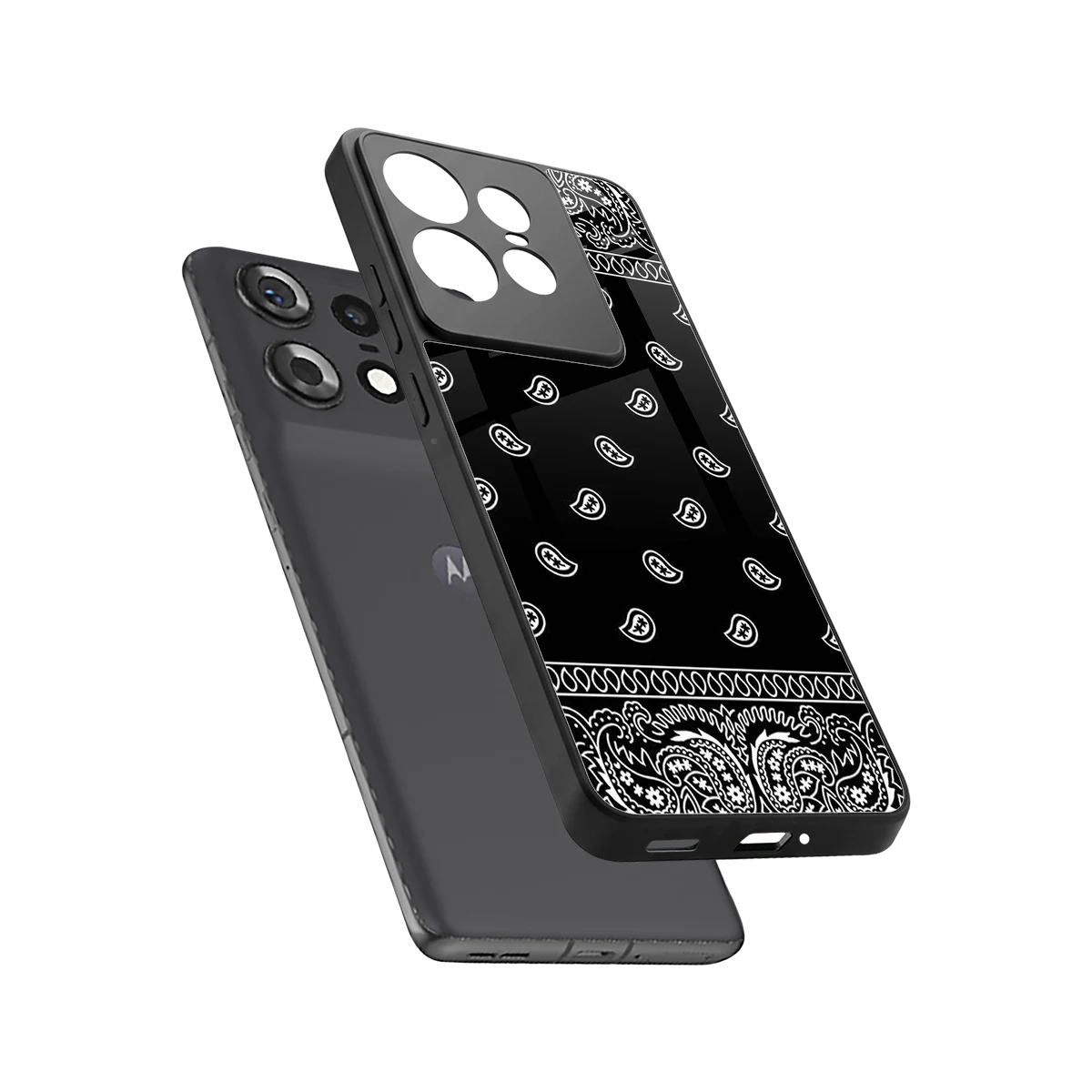 Paisley Black sleek motorola edge 50 pro cover with tempered glass back and TPU edges