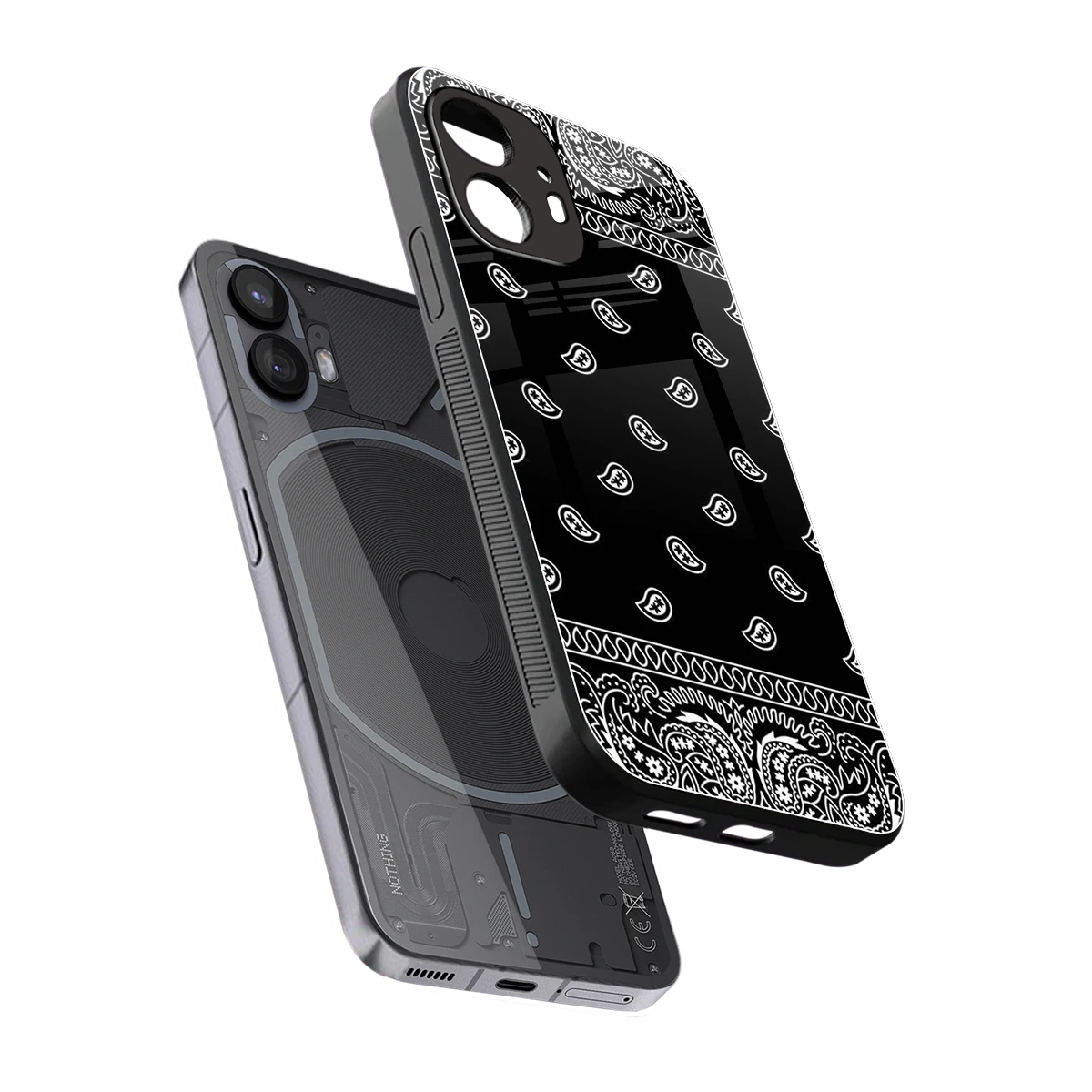 Paisley Black sleek nothing phone 2 cover with tempered glass back and TPU edges