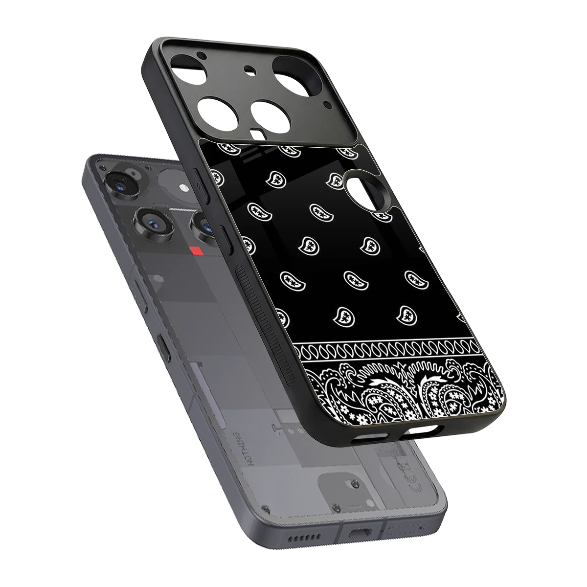 Paisley Black sleek nothing phone 3 cover with tempered glass back and TPU edges