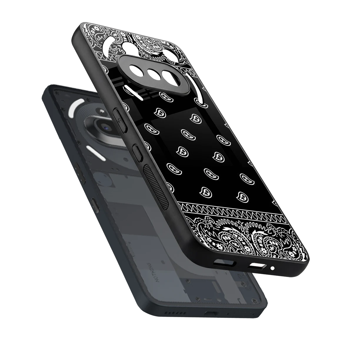 Paisley Black sleek nothing phone 3a cover with tempered glass back and TPU edges