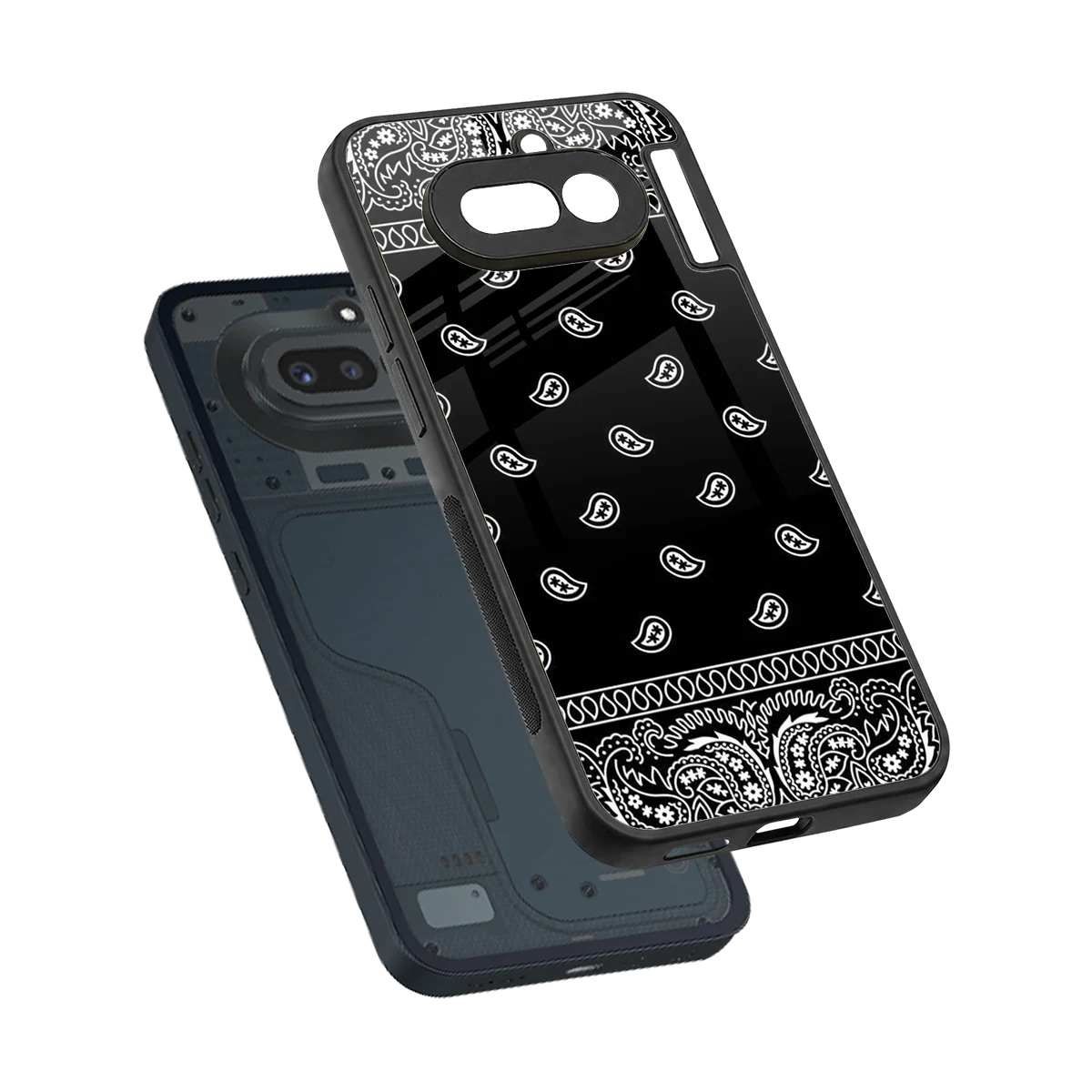 Paisley Black sleek nothing phone 4a cover with tempered glass back and TPU edges