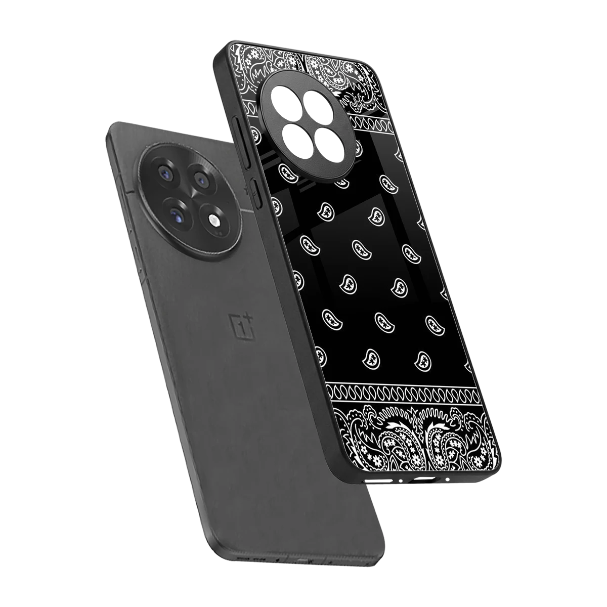 Paisley Black sleek oneplus 13r cover with tempered glass back and TPU edges
