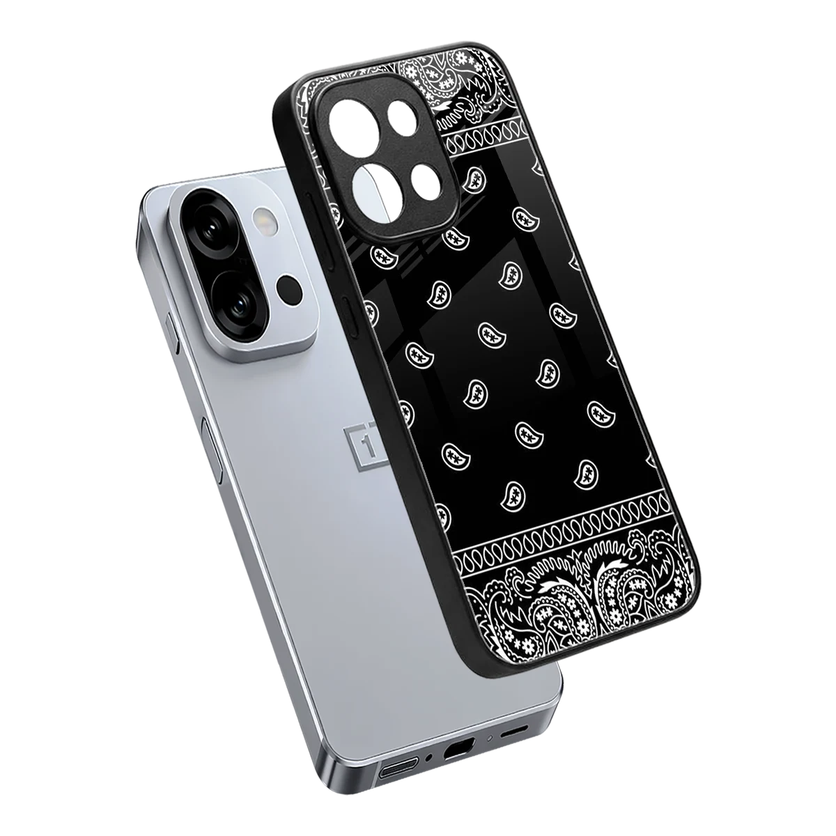 Paisley Black sleek oneplus 13s cover with tempered glass back and TPU edges
