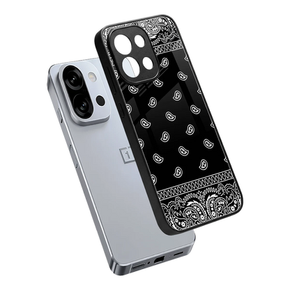 Paisley Black sleek oneplus 13s cover with tempered glass back and TPU edges