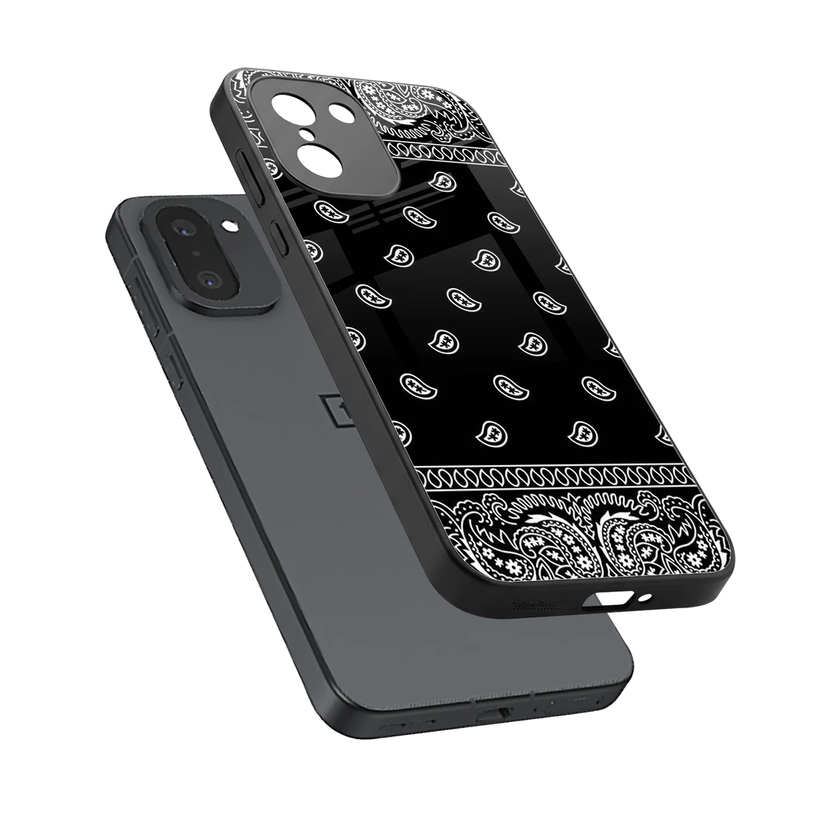 Paisley Black sleek oneplus 15r cover with tempered glass back and TPU edges