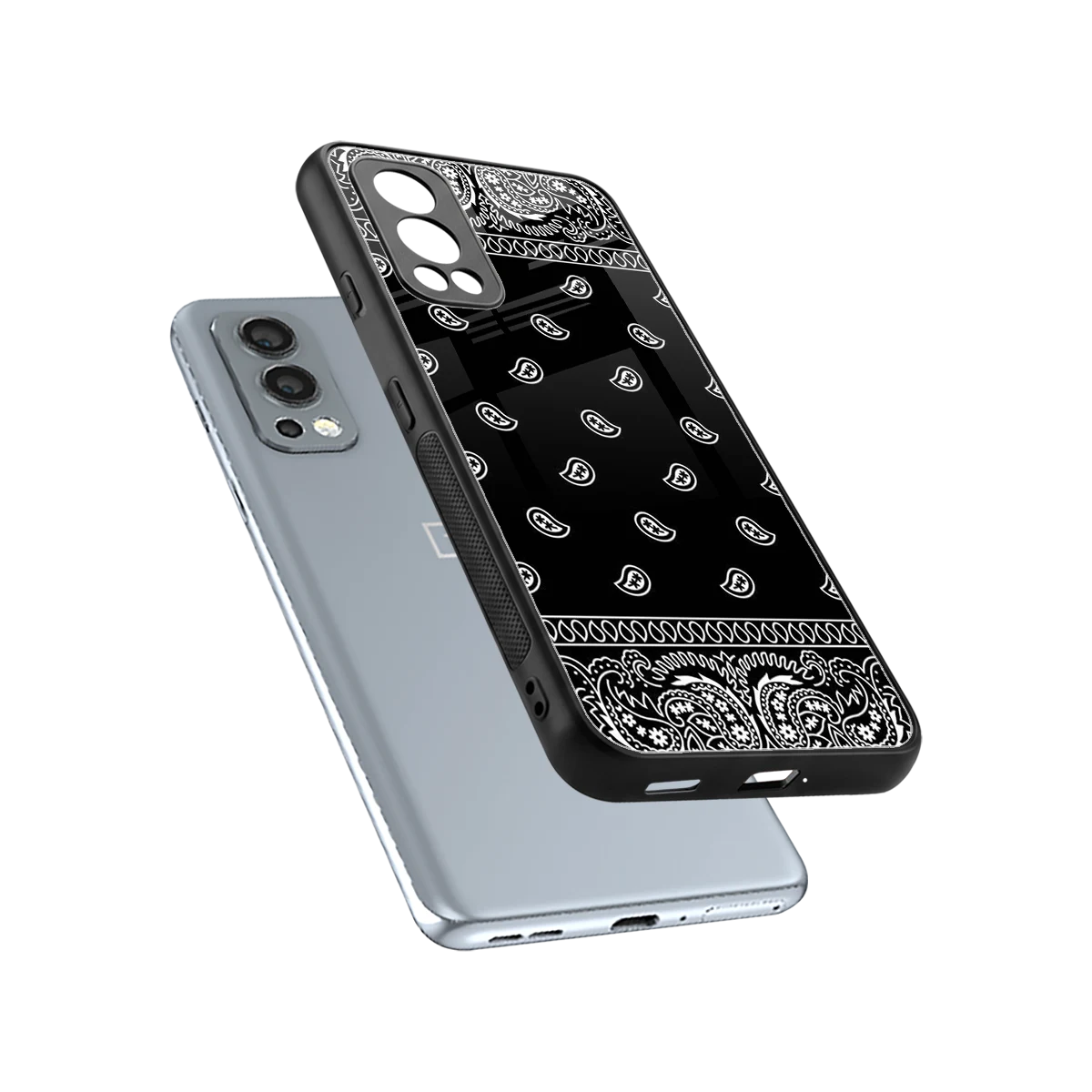 Paisley Black sleek oneplus nord 2 cover with tempered glass back and TPU edges