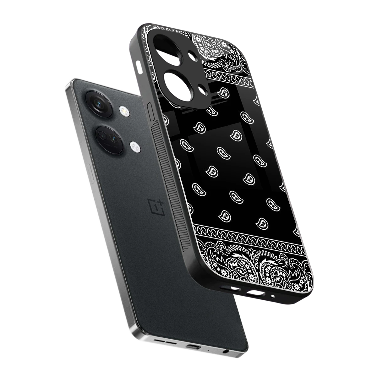 Paisley Black sleek oneplus nord 3 cover with tempered glass back and TPU edges