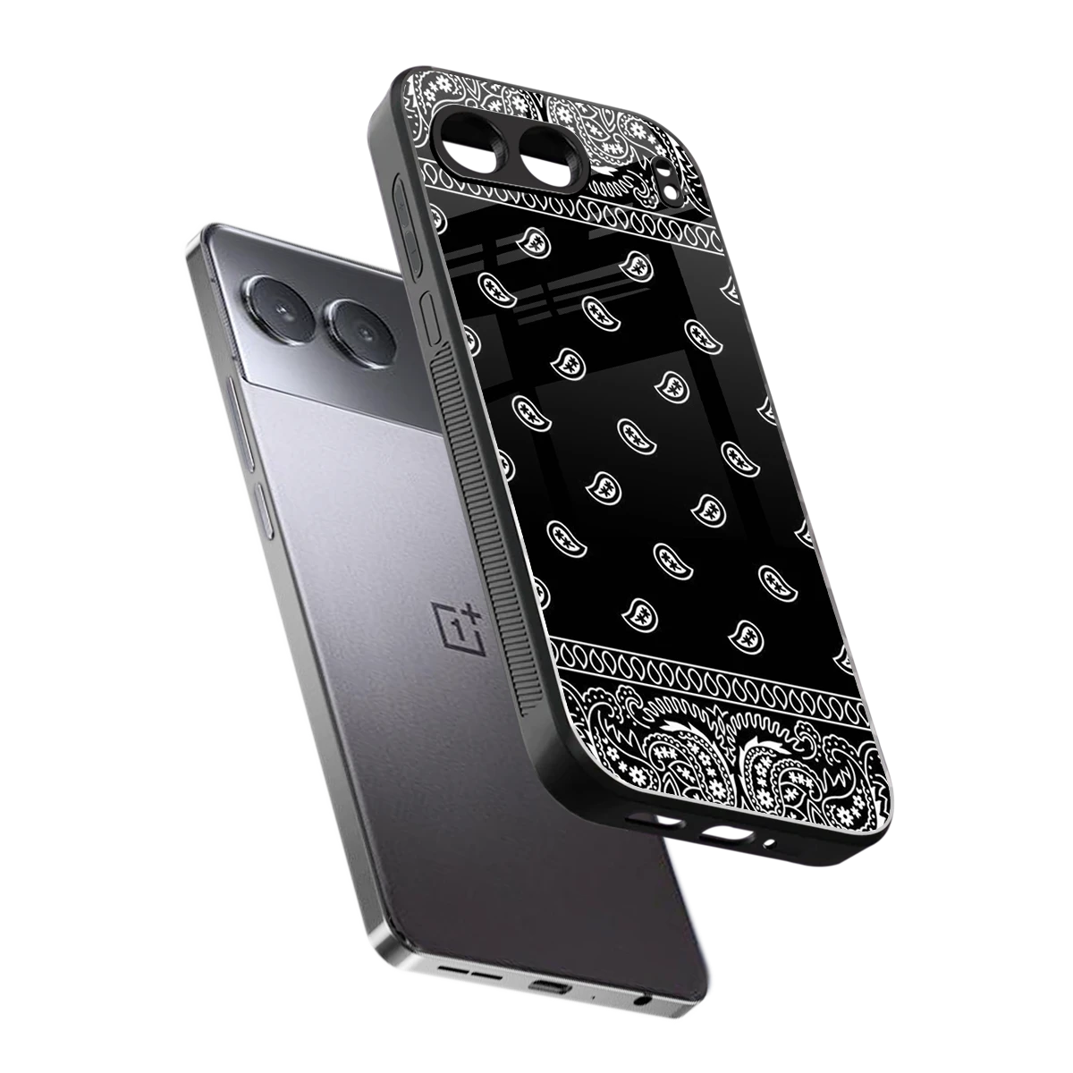 Paisley Black sleek oneplus nord 4 cover with tempered glass back and TPU edges