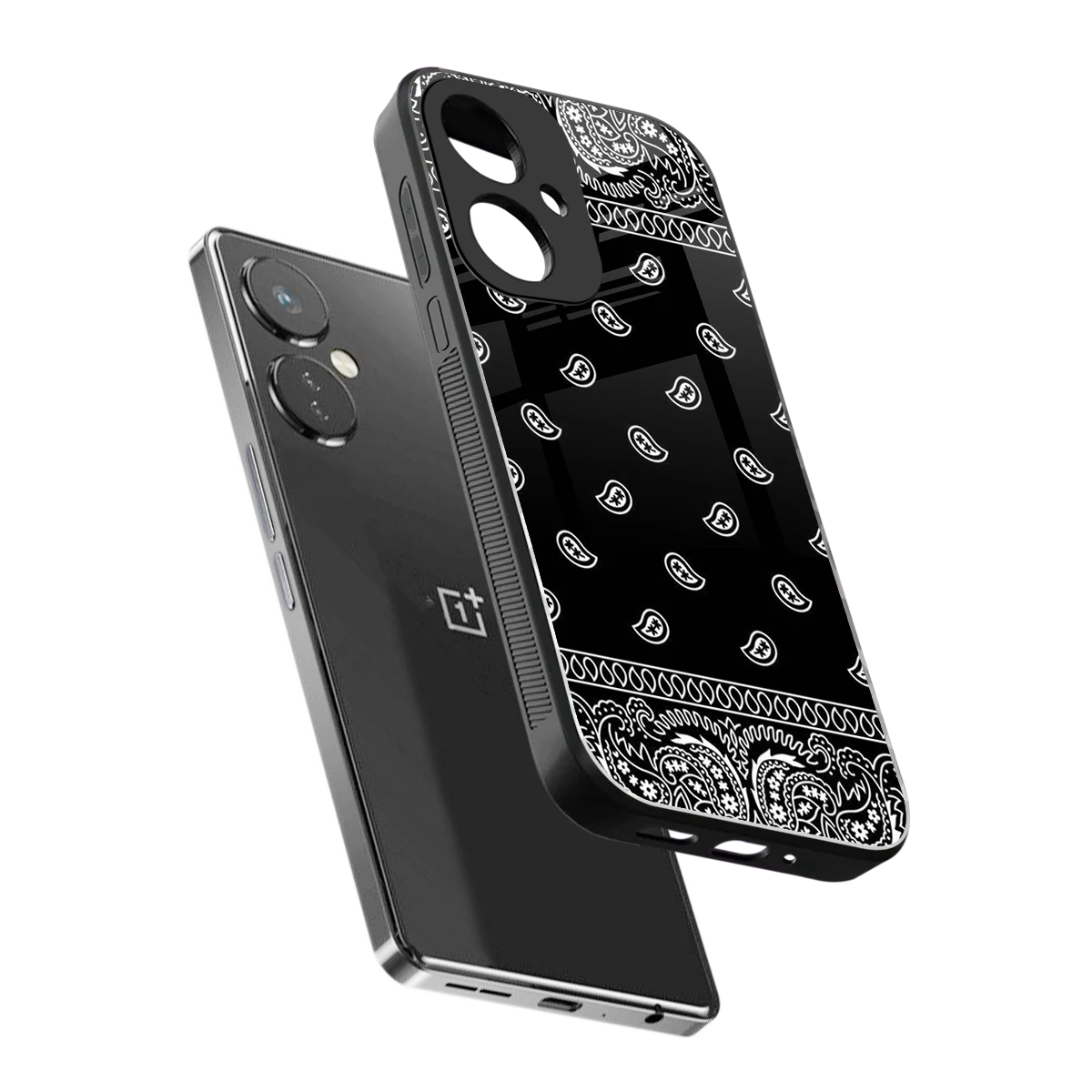 Paisley Black sleek oneplus nord ce 3 cover with tempered glass back and TPU edges