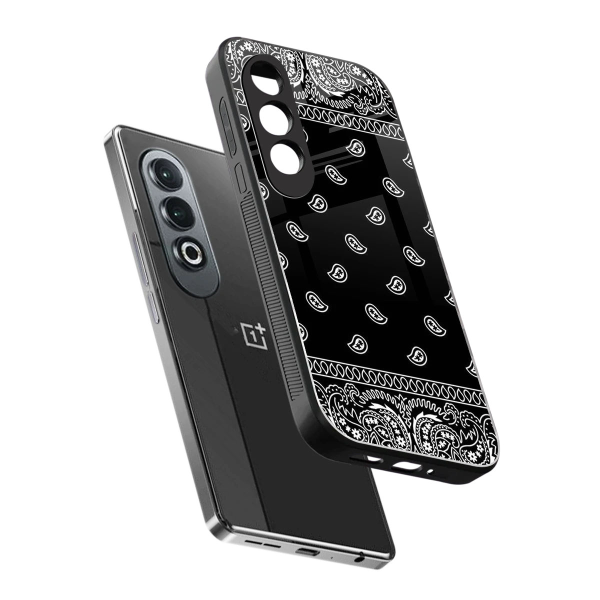 Paisley Black sleek oneplus nord ce 4 cover with tempered glass back and TPU edges