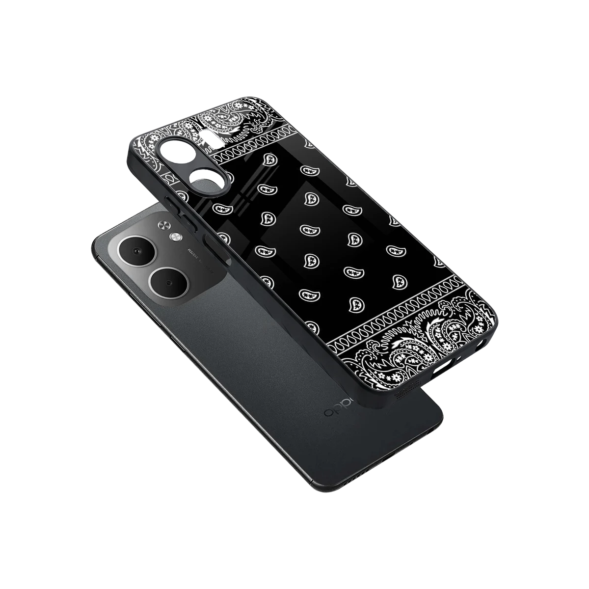 Paisley Black sleek oppo a5x 5g cover with tempered glass back and TPU edges