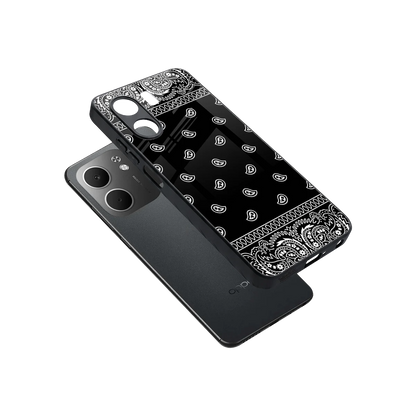 Paisley Black sleek oppo a5x 5g cover with tempered glass back and TPU edges