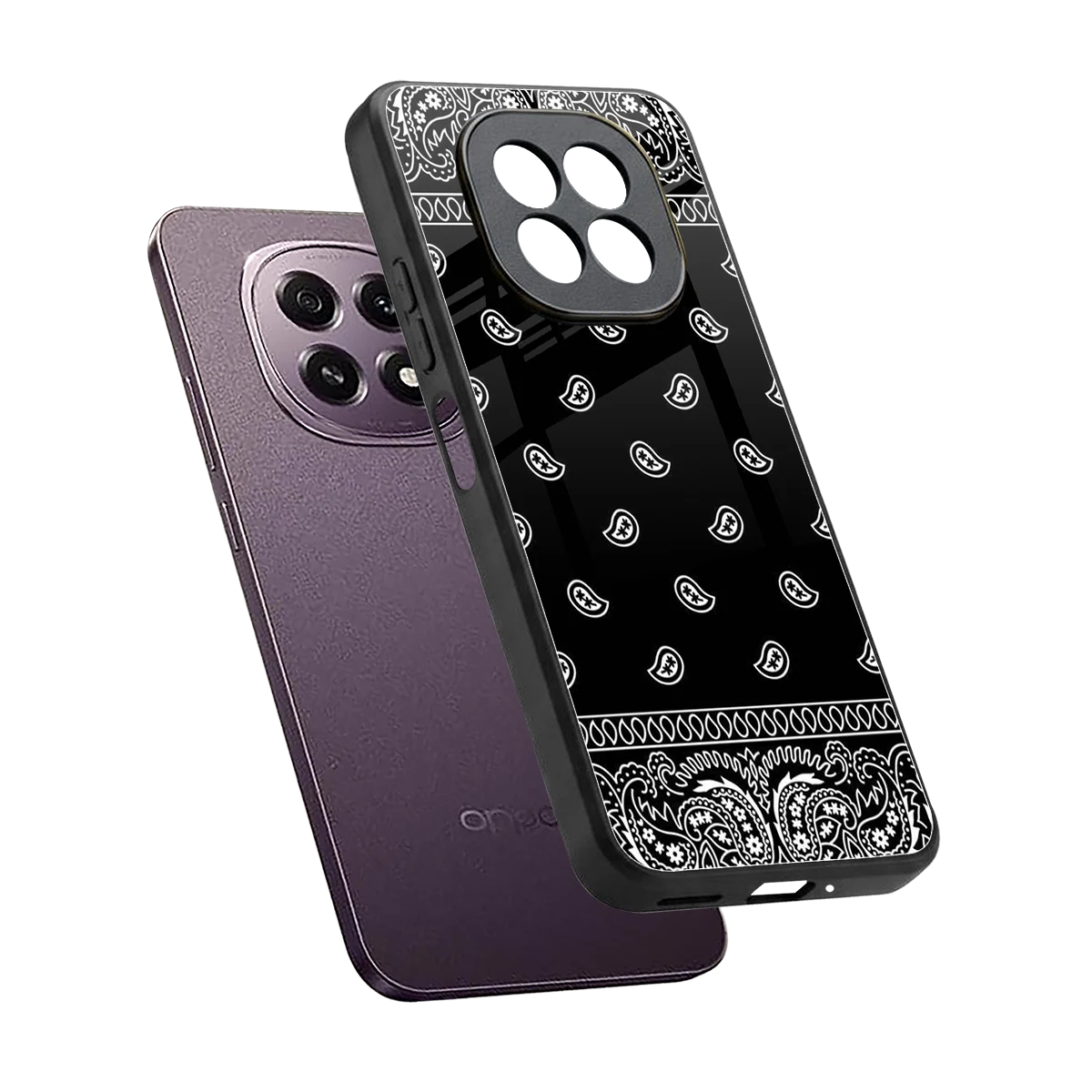 Paisley Black sleek oppo f29 5g cover with tempered glass back and TPU edges