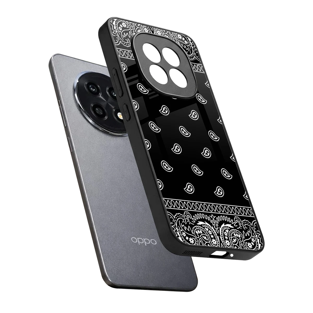 Paisley Black sleek oppo f29 pro 5g cover with tempered glass back and TPU edges