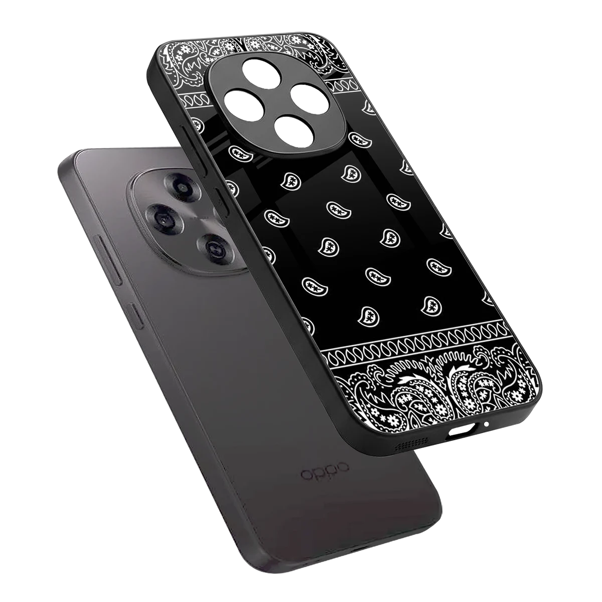 Paisley Black sleek oppo f31 pro 5g cover with tempered glass back and TPU edges