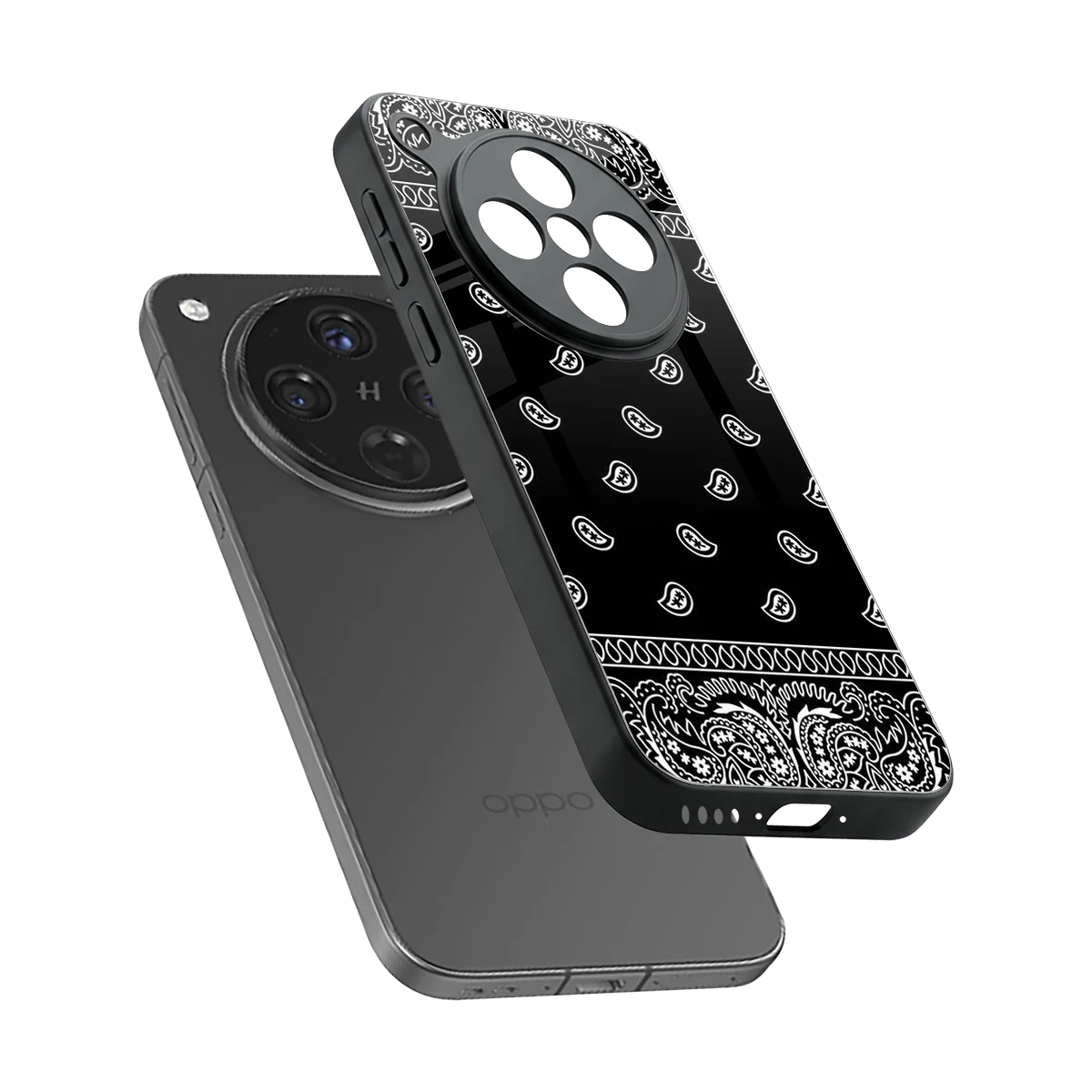 Paisley Black sleek oppo find x8 cover with tempered glass back and TPU edges
