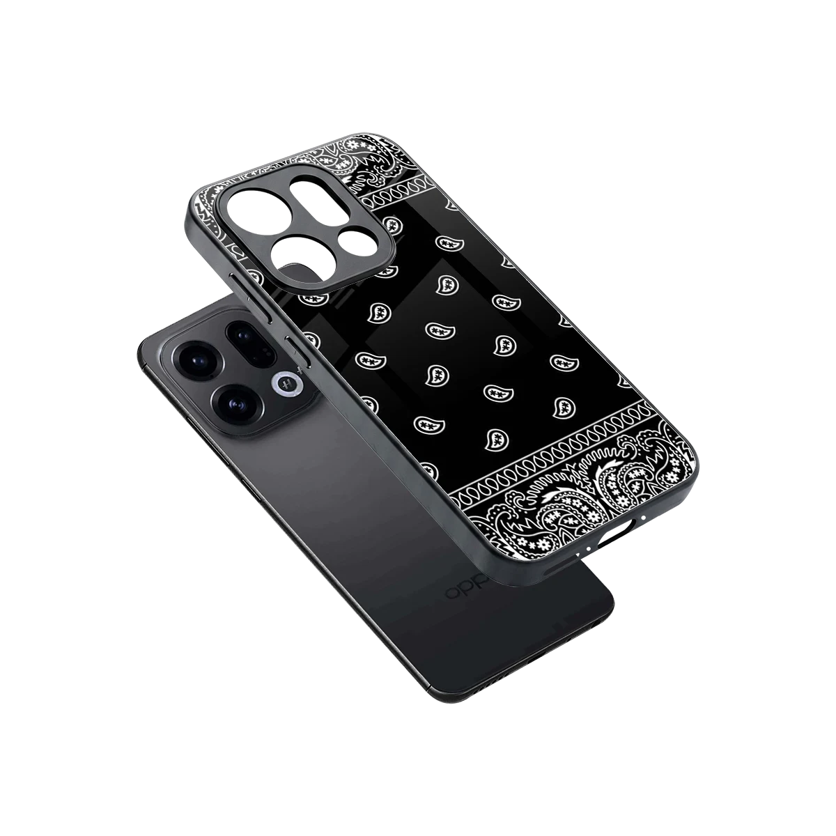 Paisley Black sleek oppo find x9 cover with tempered glass back and TPU edges