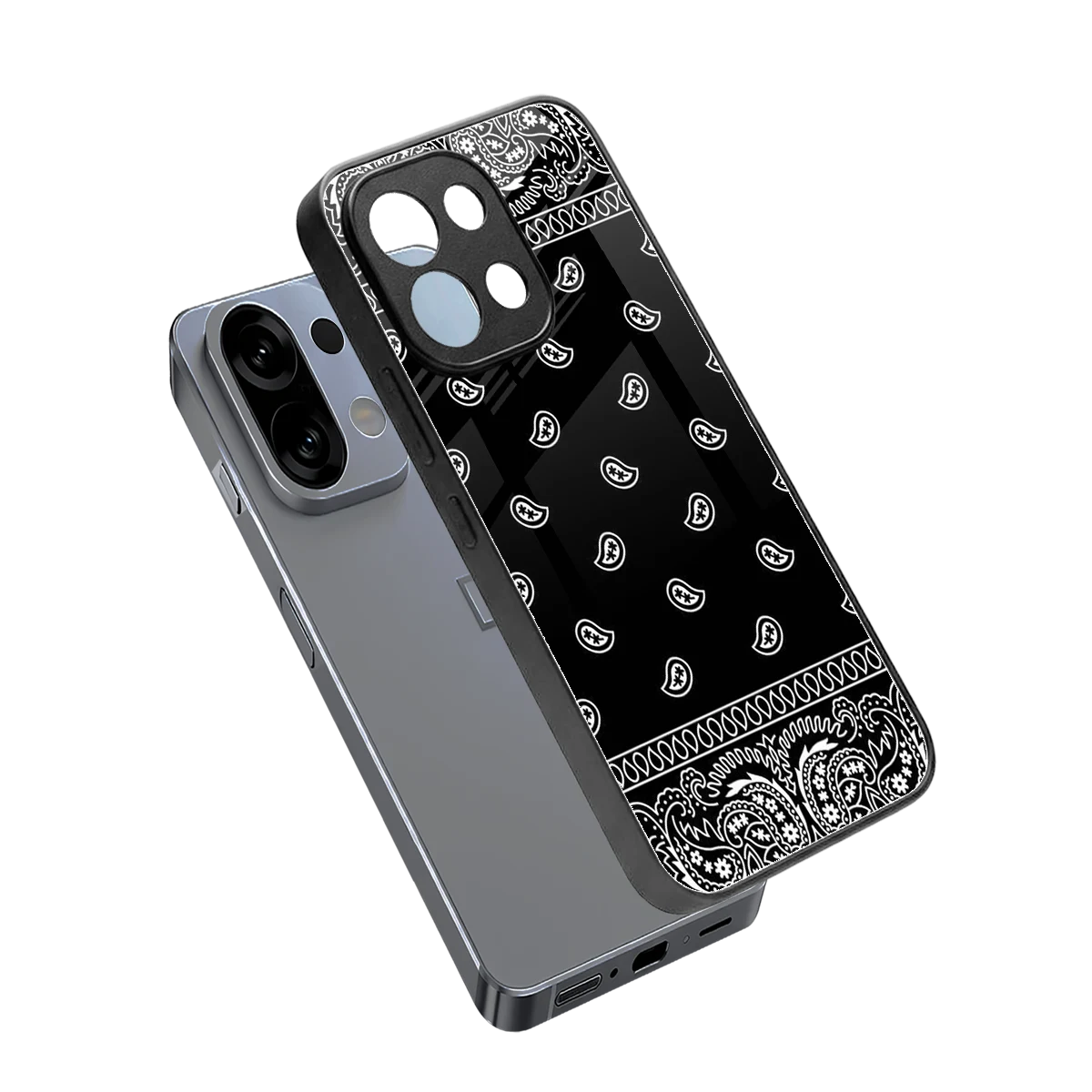 Paisley Black sleek oppo k13 5g cover with tempered glass back and TPU edges