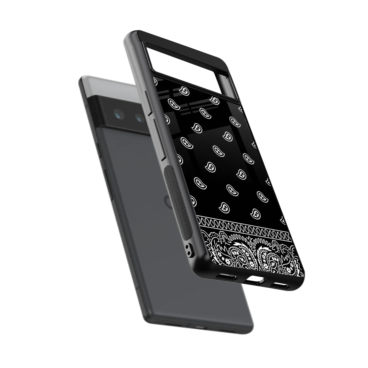 Paisley Black sleek google pixel 6 pro cover with tempered glass back and TPU edges