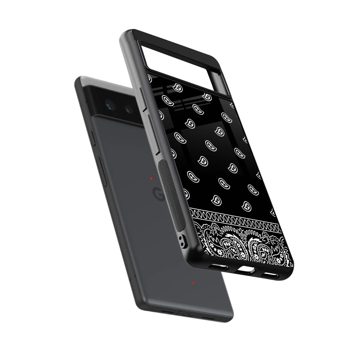 Paisley Black sleek google pixel 6a cover with tempered glass back and TPU edges