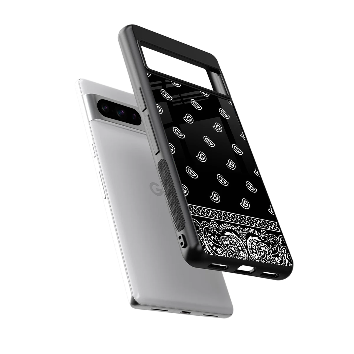 Paisley Black sleek google pixel 8 pro cover with tempered glass back and TPU edges