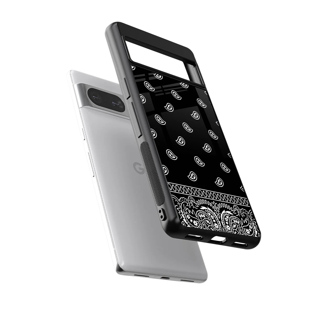 Paisley Black sleek google pixel 8 cover with tempered glass back and TPU edges