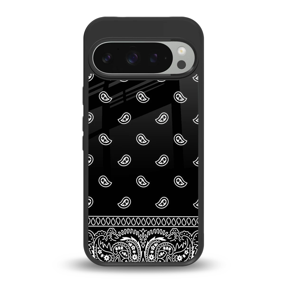Paisley Black back phone cover | glass case for google pixel 9 pro