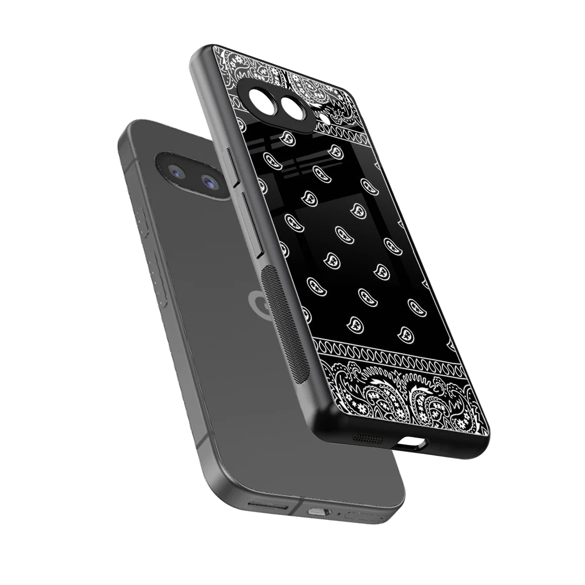 Paisley Black sleek google pixel 10a cover with tempered glass back and TPU edges