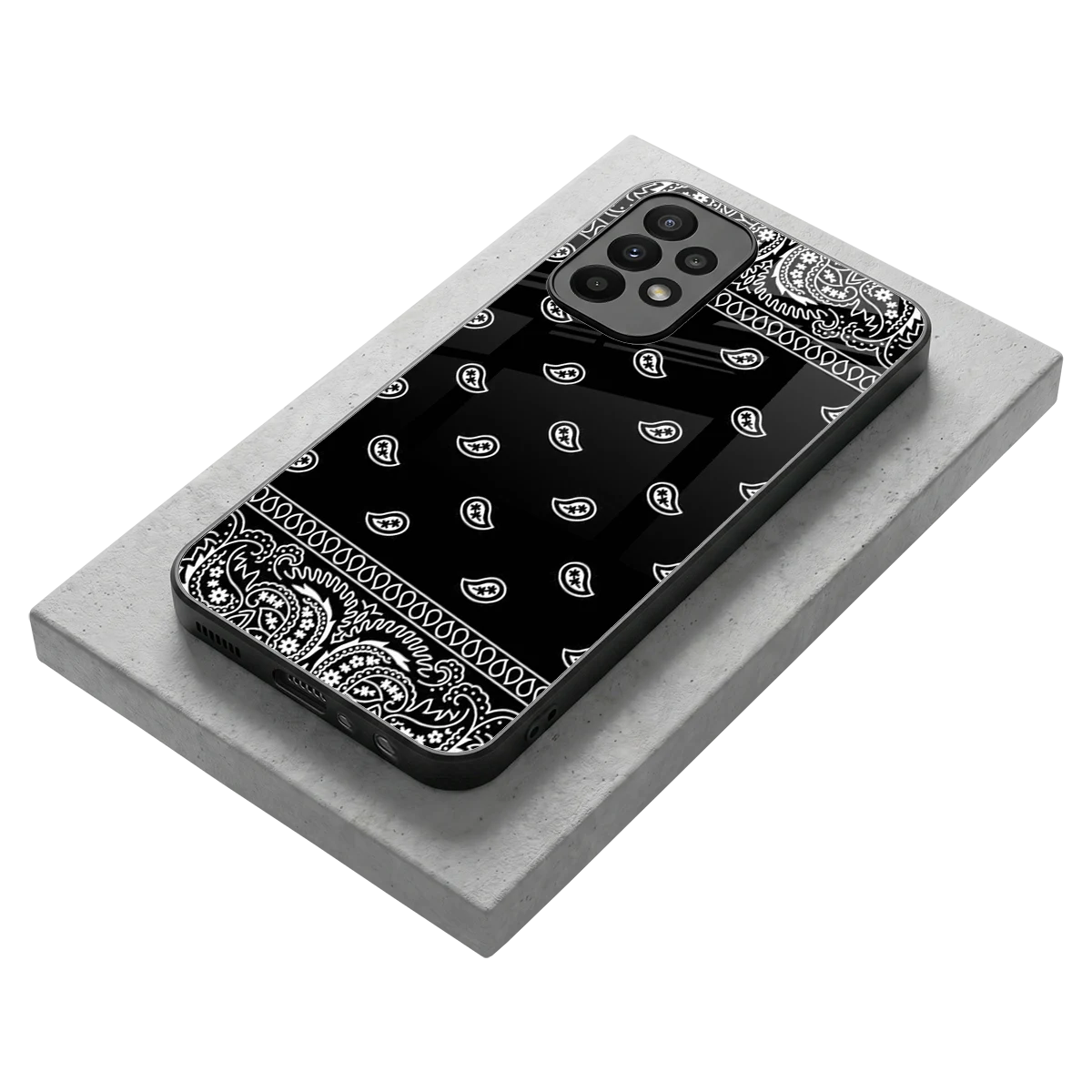 Paisley Black stylish phone case for samsung galaxy a23 | glossy glass and slim fit