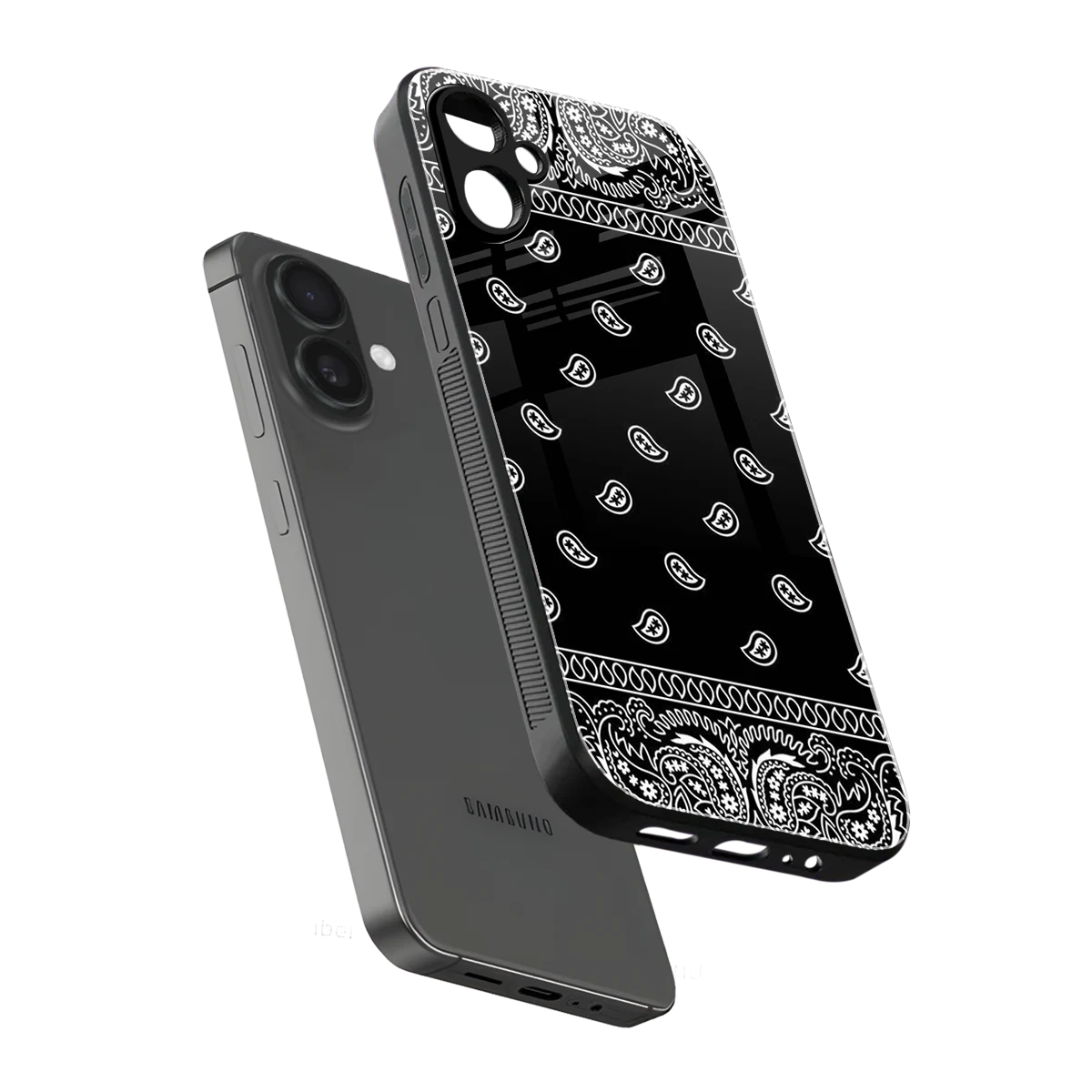 Paisley Black sleek samsung galaxy a06 5g cover with tempered glass back and TPU edges