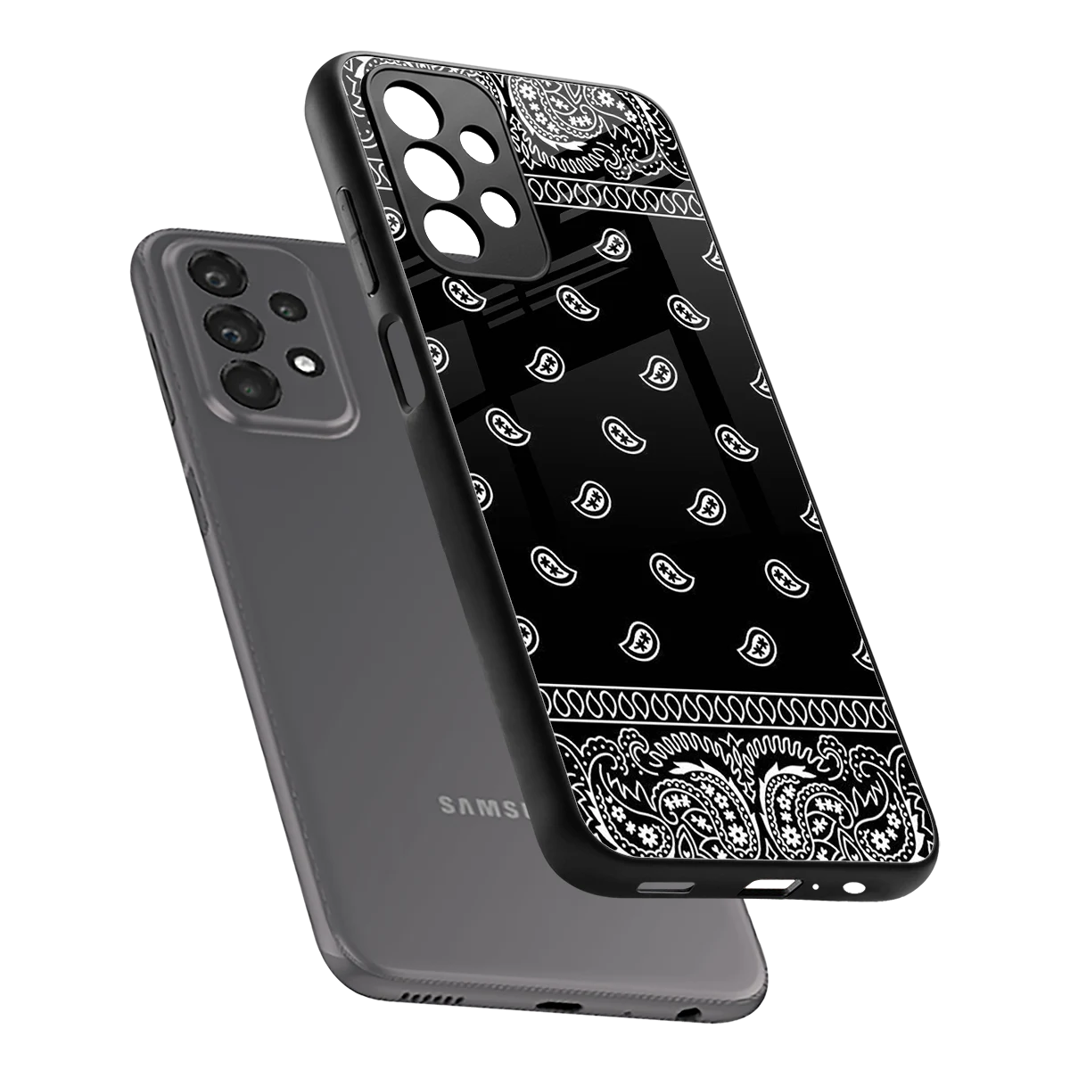 Paisley Black sleek samsung galaxy a23 cover with tempered glass back and TPU edges