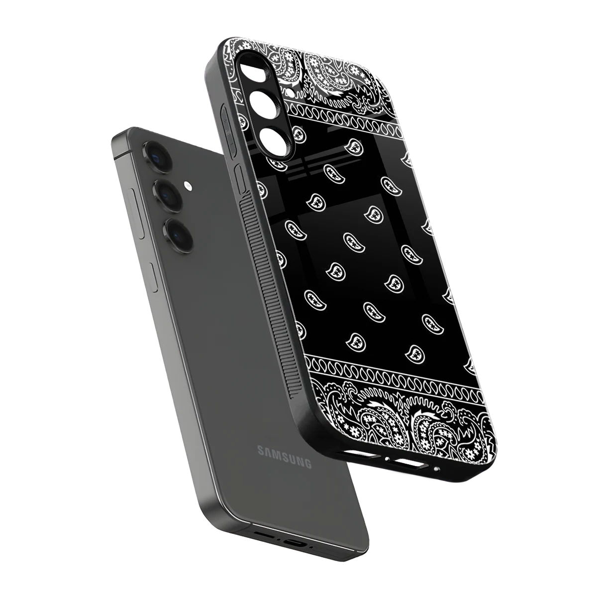 Paisley Black sleek samsung galaxy a55 5g cover with tempered glass back and TPU edges