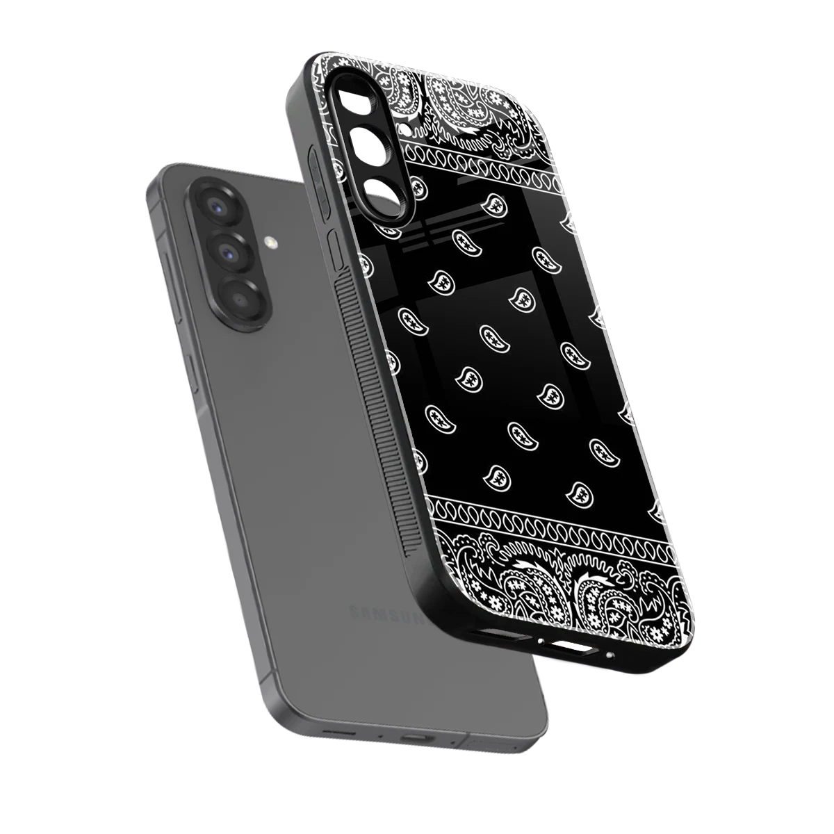 Paisley Black sleek samsung galaxy a36 5g cover with tempered glass back and TPU edges