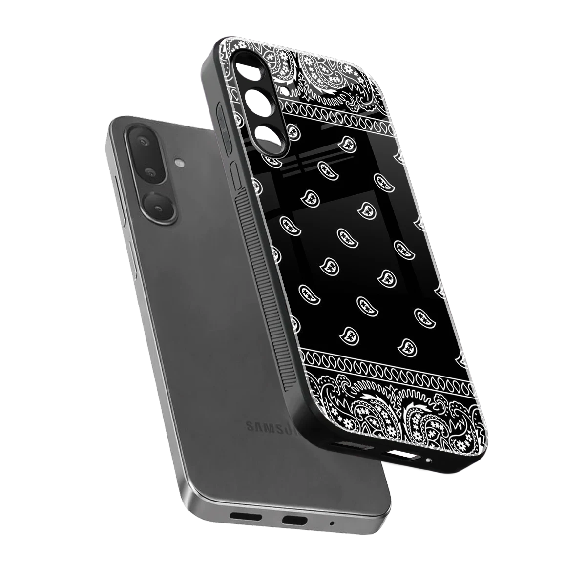 Paisley Black sleek samsung galaxy m36 5g cover with tempered glass back and TPU edges