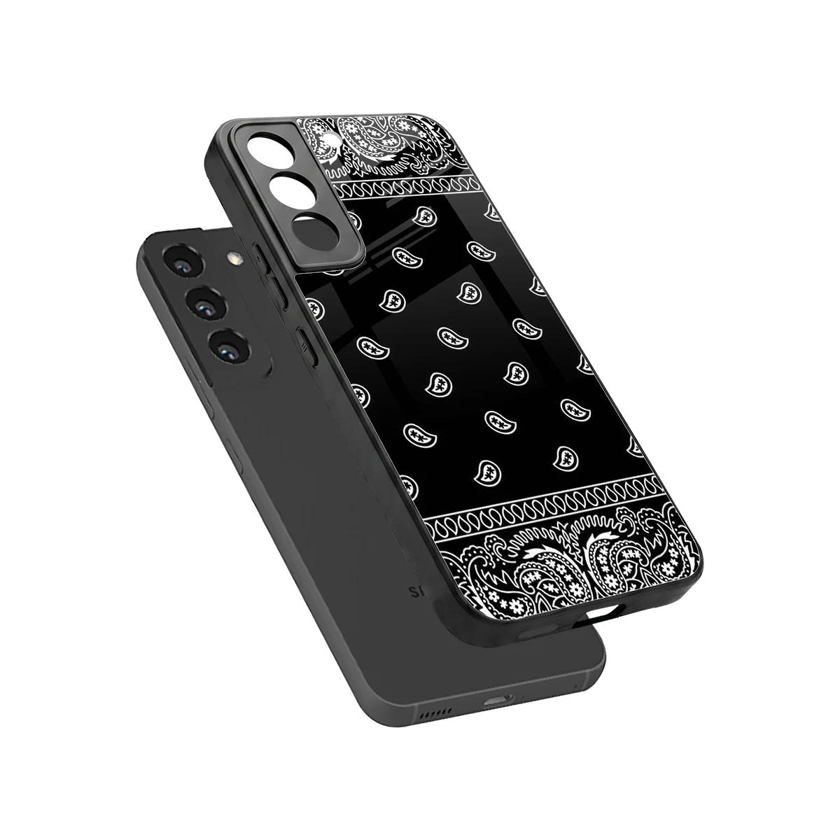 Paisley Black sleek samsung galaxy s22 cover with tempered glass back and TPU edges