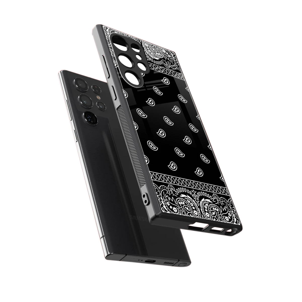 Paisley Black sleek samsung galaxy s23 ultra cover with tempered glass back and TPU edges