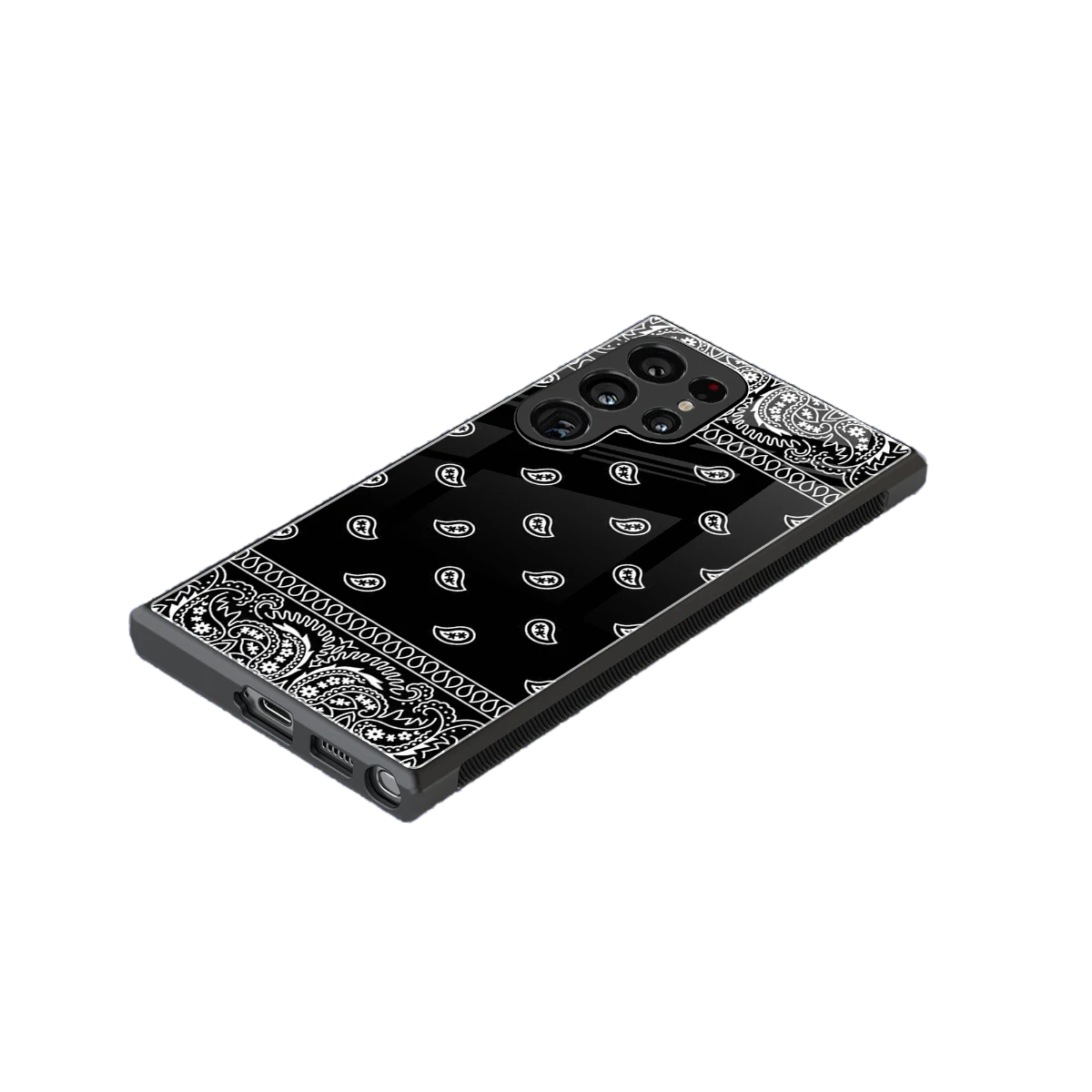 Paisley Black stylish phone case for samsung galaxy s23 ultra | glossy glass and slim fit