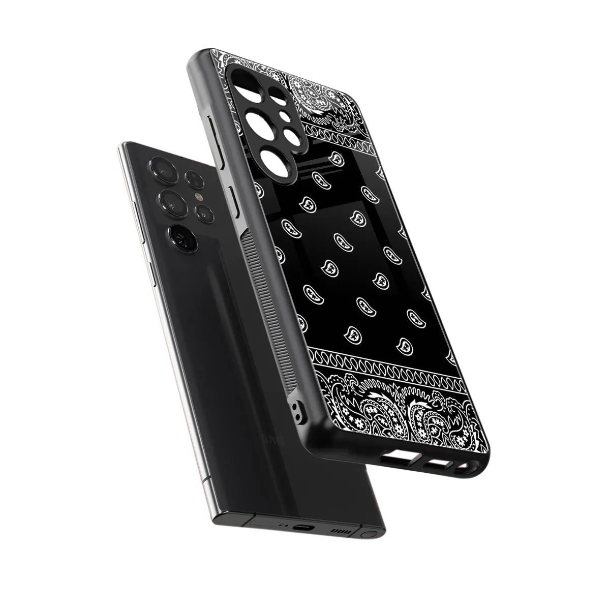Paisley Black sleek samsung galaxy s25 ultra cover with tempered glass back and TPU edges