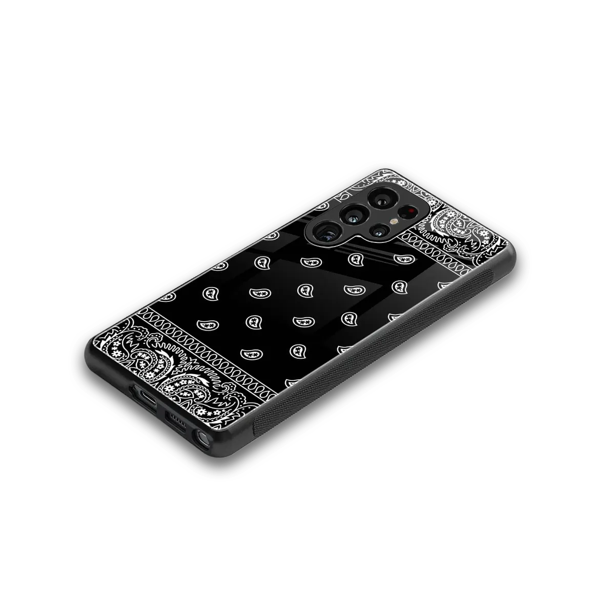 Paisley Black stylish phone case for samsung galaxy s25 ultra | glossy glass and slim fit