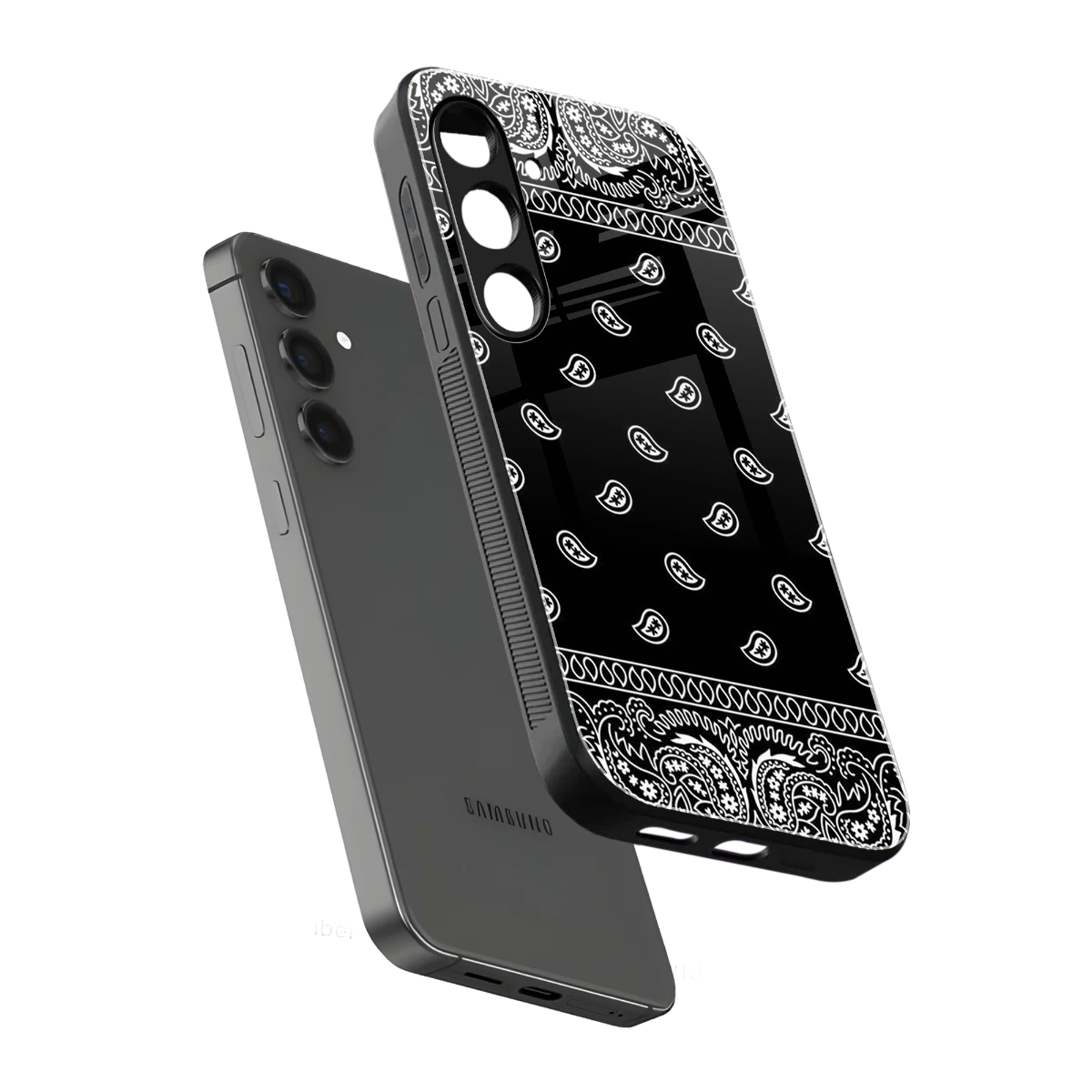 Paisley Black sleek samsung galaxy s24 cover with tempered glass back and TPU edges