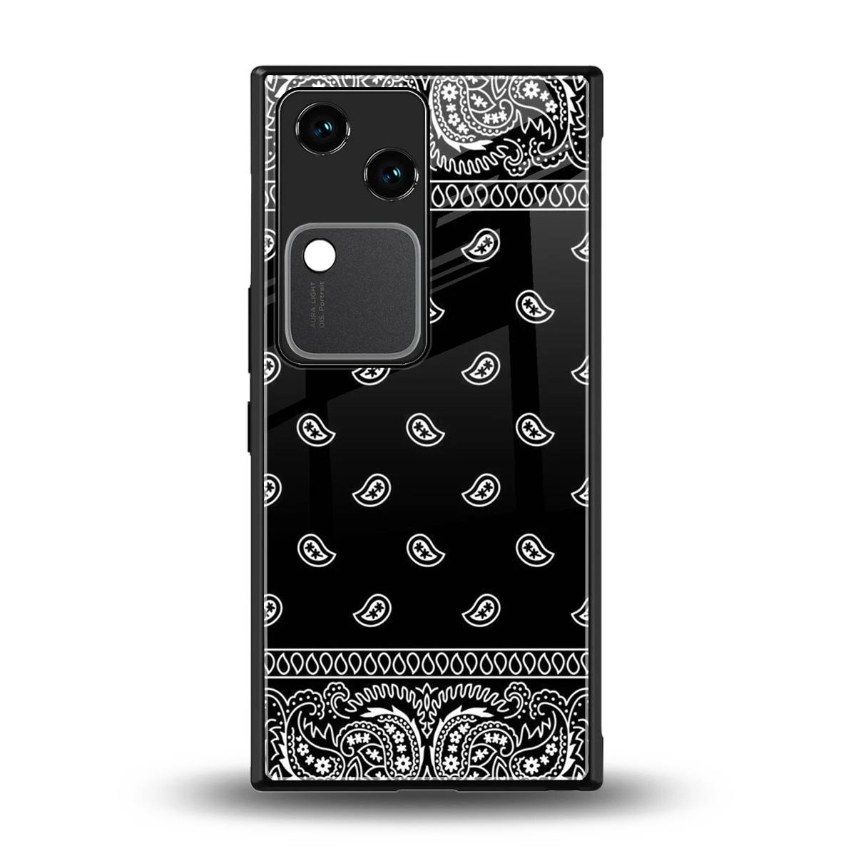 Paisley Black back phone cover | glass case for vivo v30