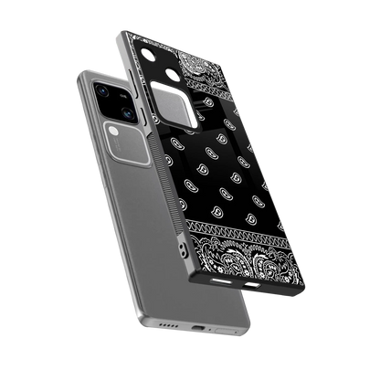 Paisley Black sleek vivo v30 cover with tempered glass back and TPU edges