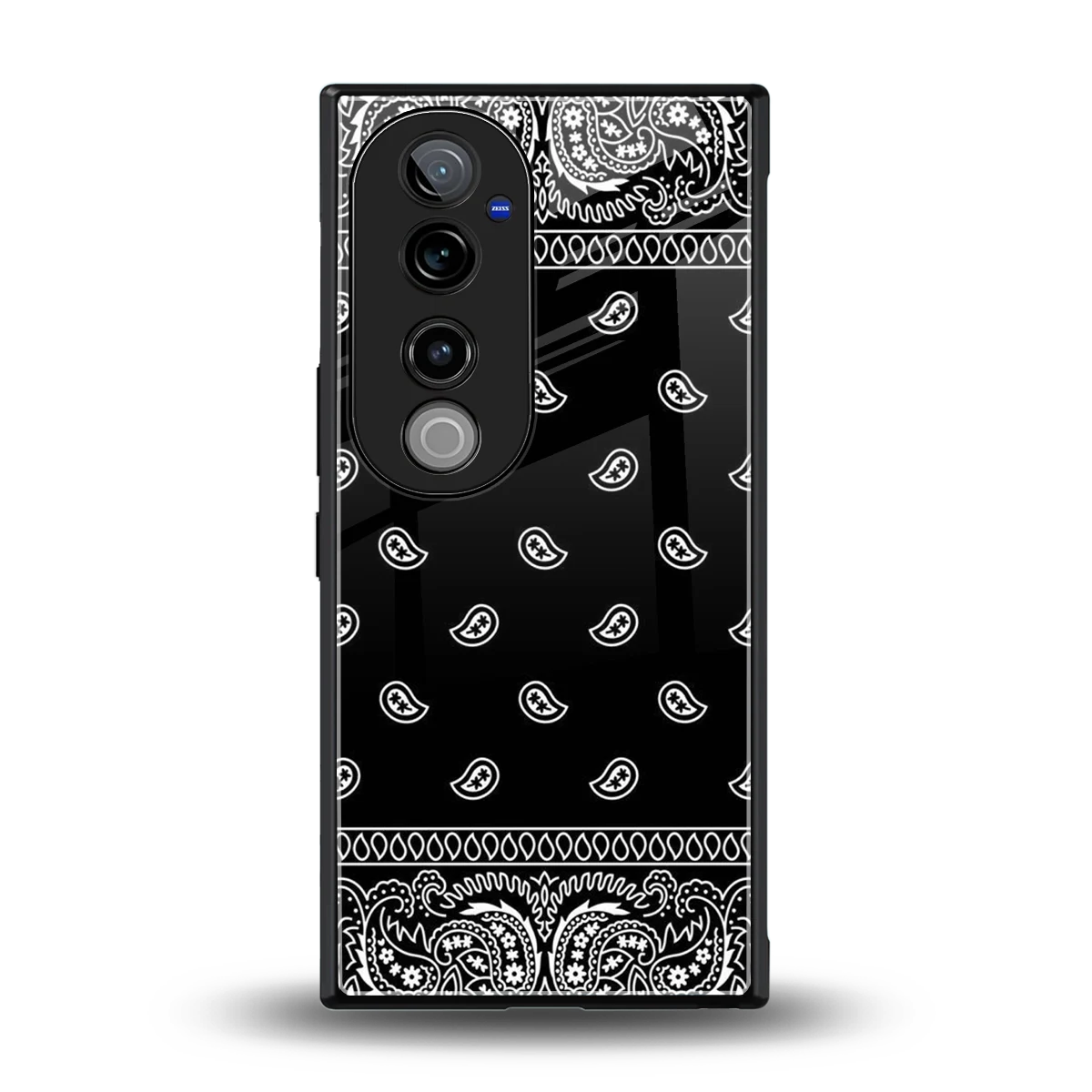 Paisley Black back phone cover | glass case for vivo v40 pro