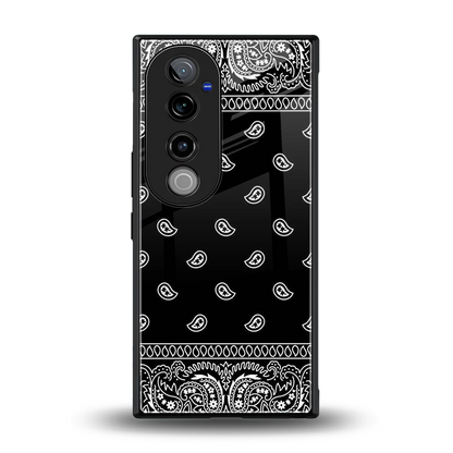 Paisley Black back phone cover | glass case for vivo v40 pro