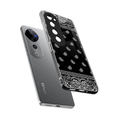 Paisley Black sleek vivo v40 pro cover with tempered glass back and TPU edges