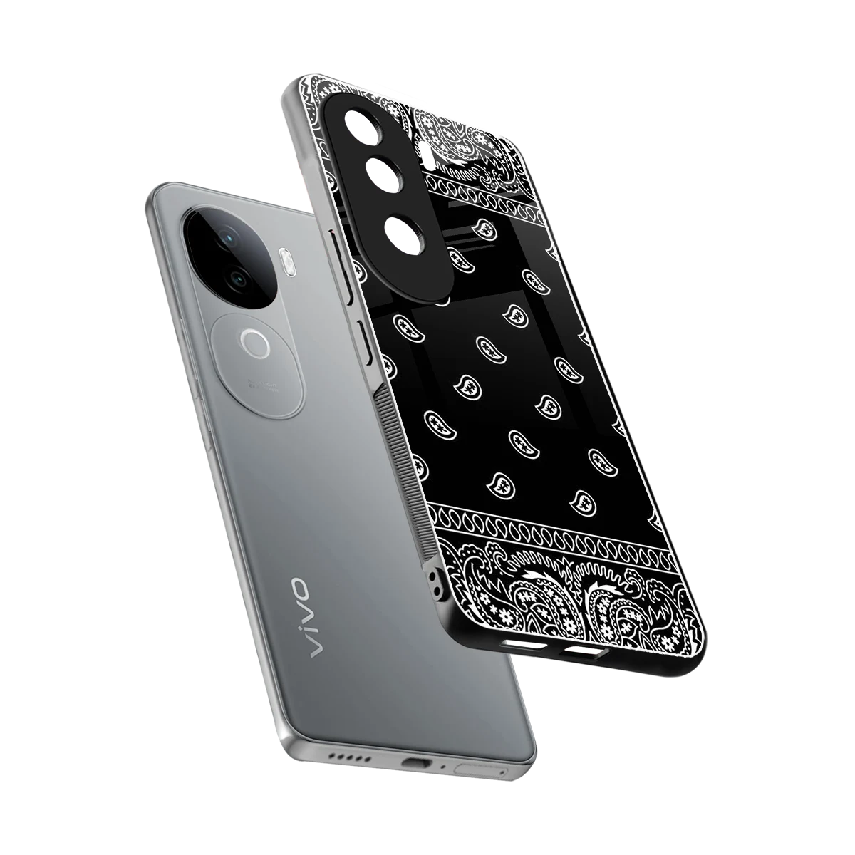 Paisley Black sleek vivo v40e cover with tempered glass back and TPU edges