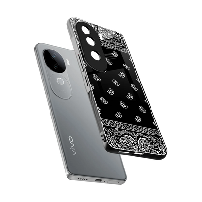 Paisley Black sleek vivo v40e cover with tempered glass back and TPU edges