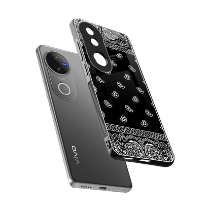 Paisley Black sleek vivo v50 cover with tempered glass back and TPU edges