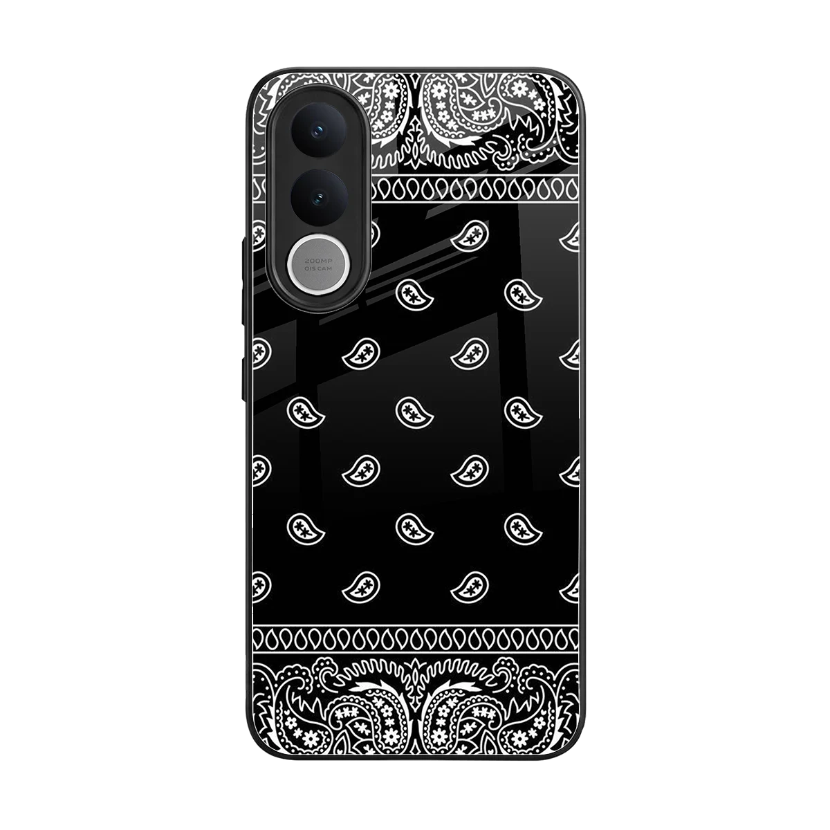 Paisley Black back phone cover | glass case for vivo v70 fe