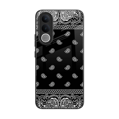 Paisley Black back phone cover | glass case for vivo v70 fe